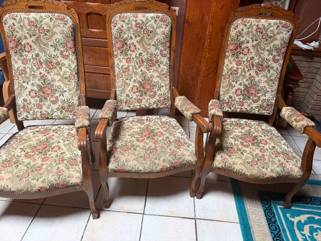3 fauteuils de style Voltaire en bois sculpté, Antiquités & Art, Enlèvement