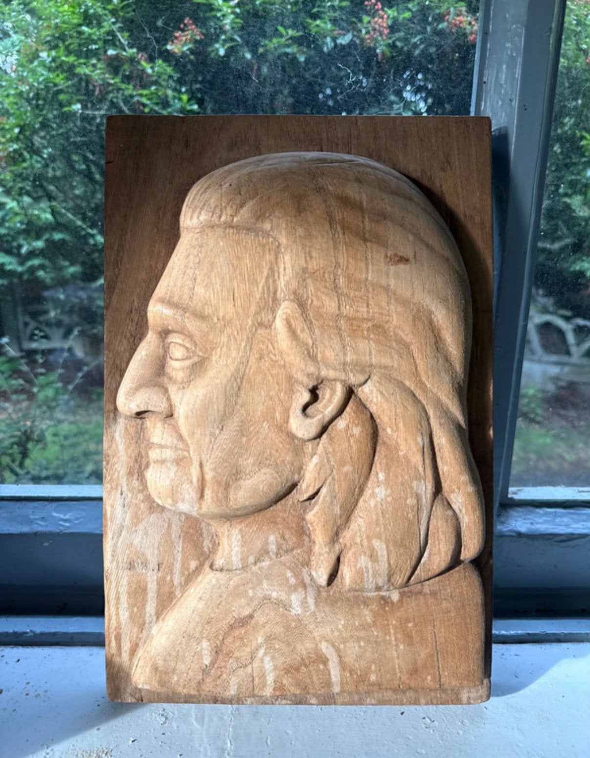 Portrait de profil en bas-relief en bois sculpté vintage, Enlèvement, Bois