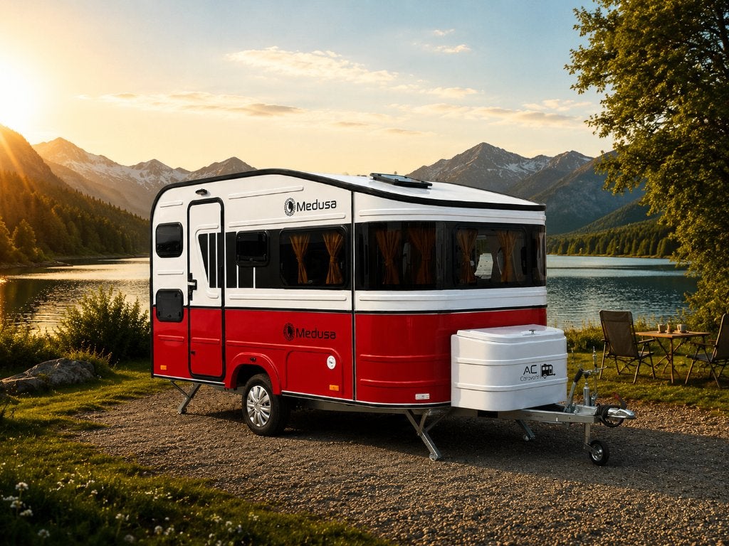 ✅ CARAVANE MÉDUSE • ROUGE • NEUVE • 4 PERSONNES •ALKO•720KG•, Entreprise, 5 à 6 mètres, 500 - 750 kg, Réfrigérateur
