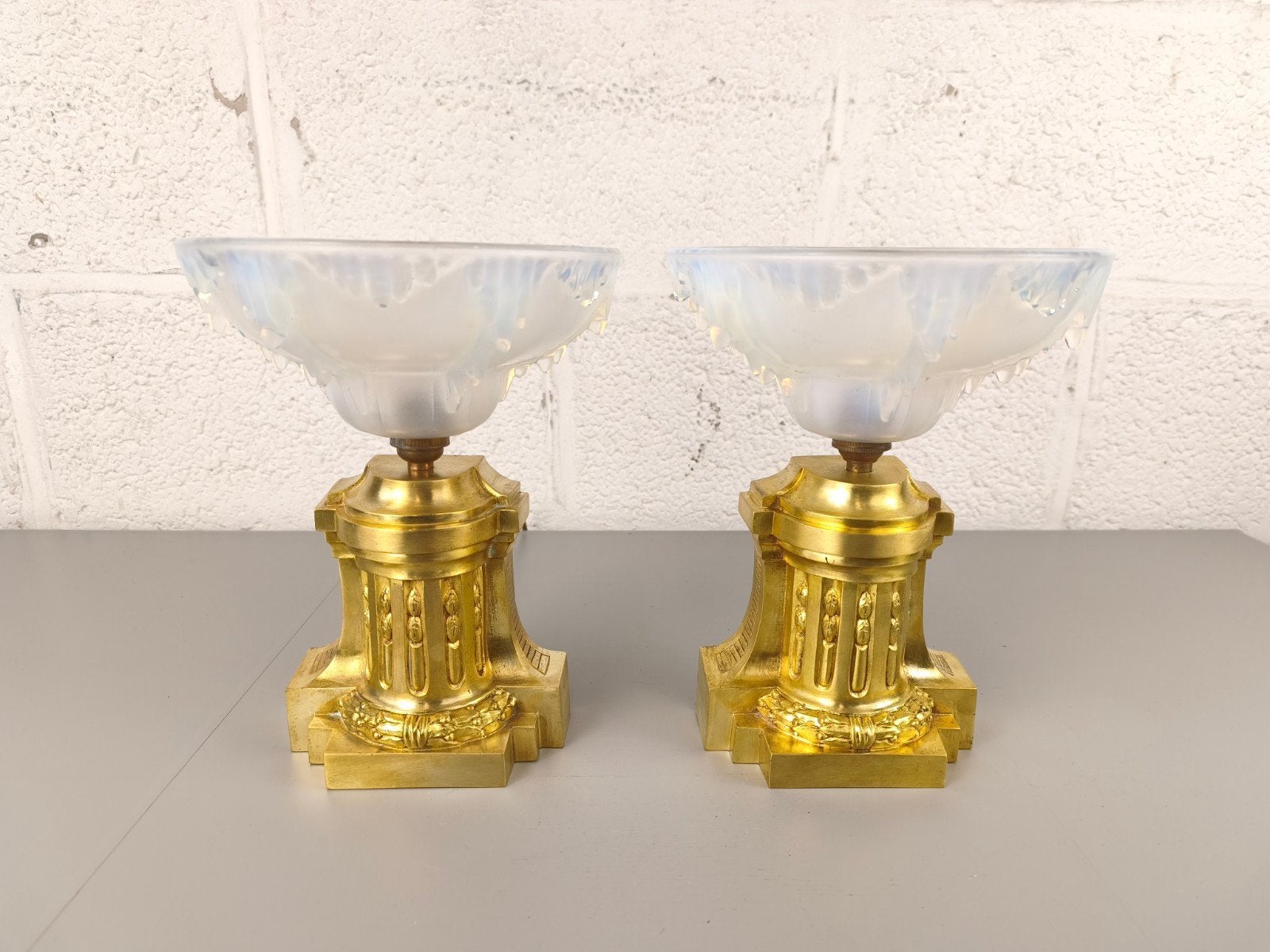 Duo antieke vergulde bronzen tafellampen, Antiek en Kunst, Ophalen of Verzenden