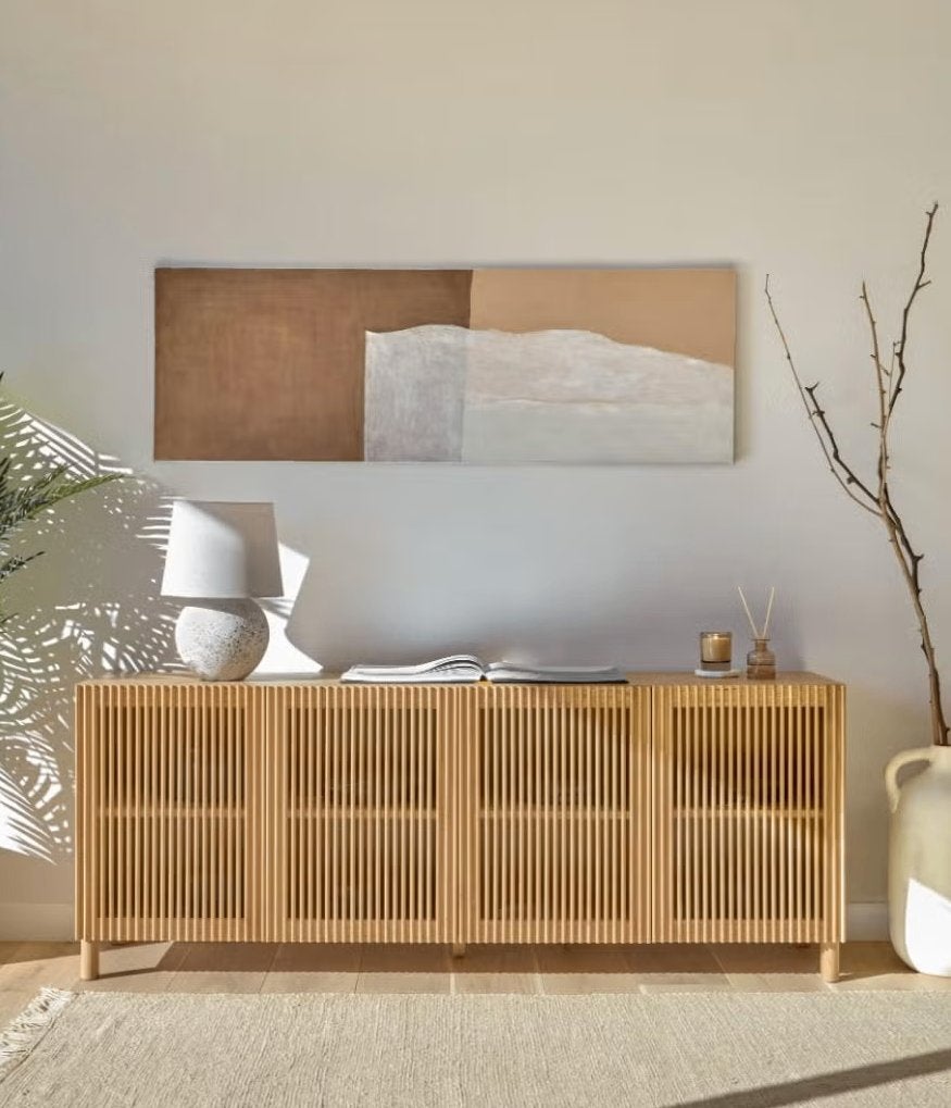 Kave Home 4-deurs dressoir van massief eiken en eikenfineer, Ophalen, Met deur(en), 150 tot 200 cm, Eikenhout