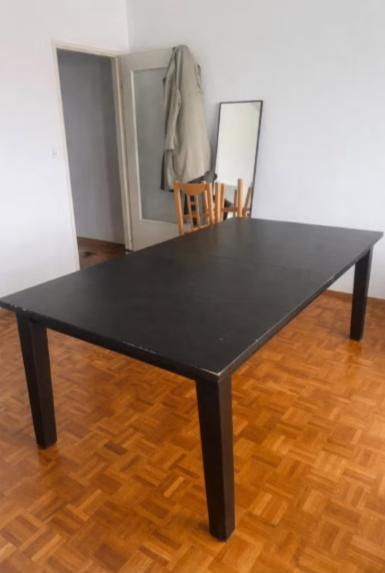 Table noire bois massif avec rallonges, 100 à 150 cm, Enlèvement, Utilisé, Chêne