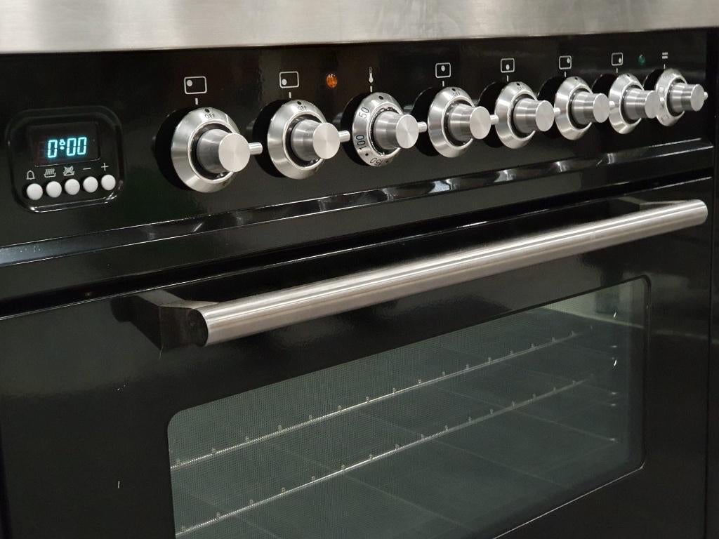🔥Luxe Boretti Fornuis 90cm hoogglans zwart rvs 6 pit 1 oven, Elektronische apparatuur, Fornuizen, Ophalen, 60 cm of meer, Zo goed als nieuw