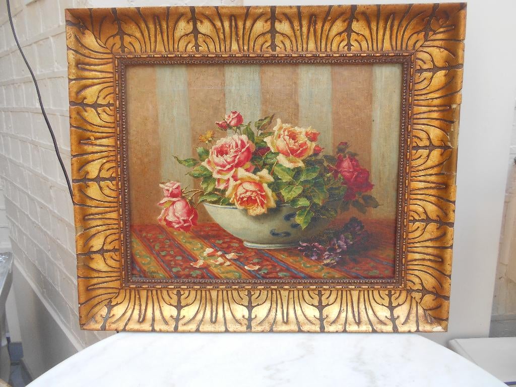 ancien tableau fleurs Victor Paquay (Spa )1937, Antiquités & Art, Enlèvement