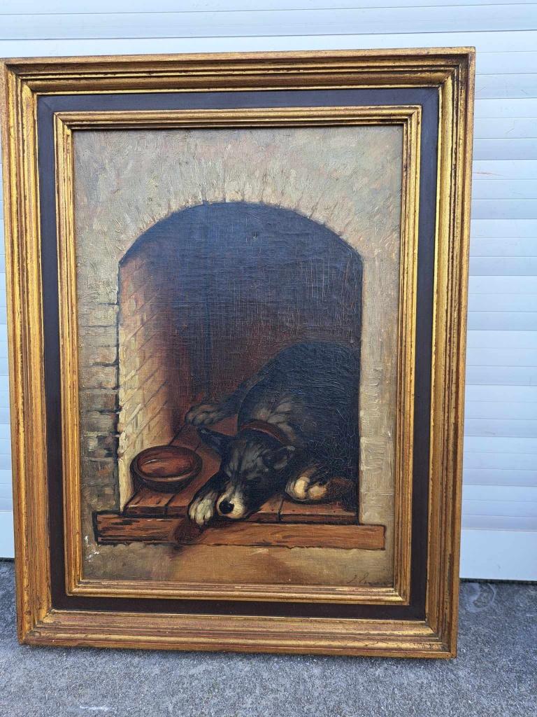 huile sur toile chien signe, Enlèvement ou Envoi
