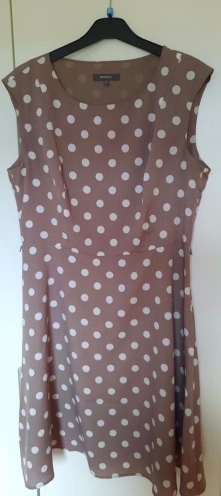 Kleedje bruin met witte bollen maat 40/42, Enlèvement, Comme neuf, Taille 42/44 (L), Brun