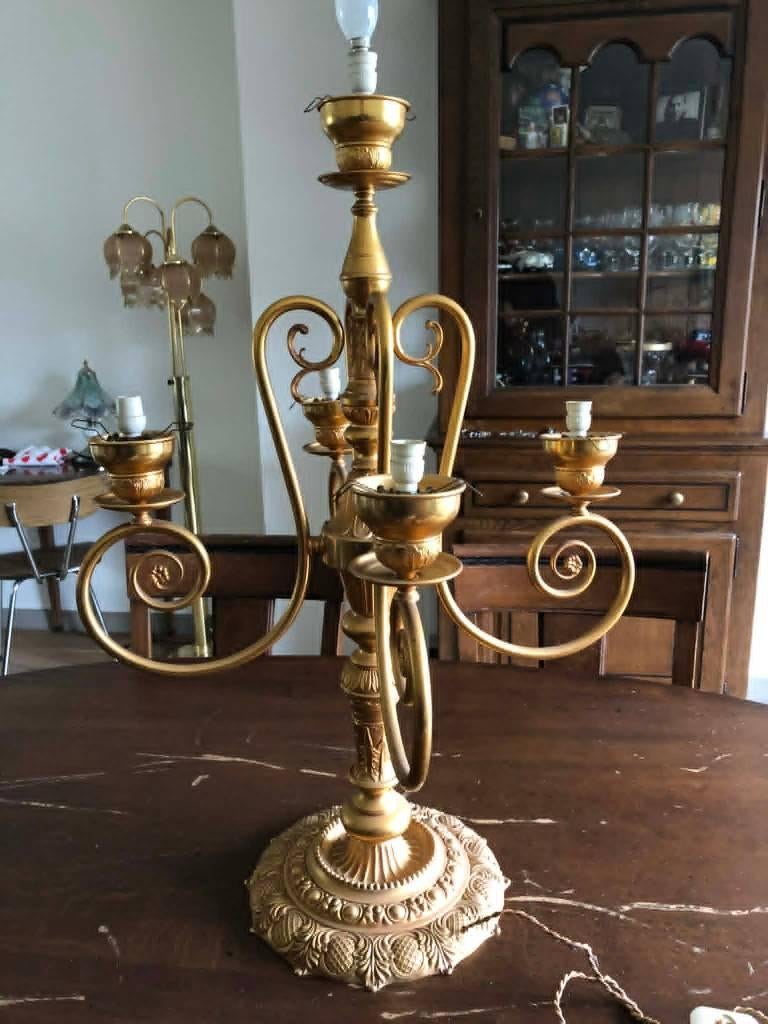 Vintage Messing Kandelaar Met Vier Armen, Antiek en Kunst, Ophalen