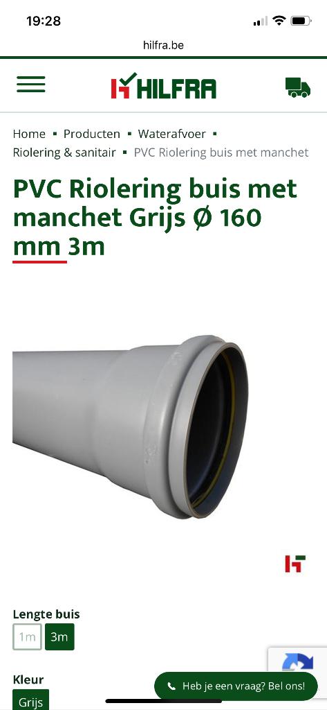 Pvc buis 160mm (3m), Doe-het-zelf en Bouw, Buizen en Afvoer, Afvoer, 2 tot 4 meter, PVC, Ophalen of Verzenden