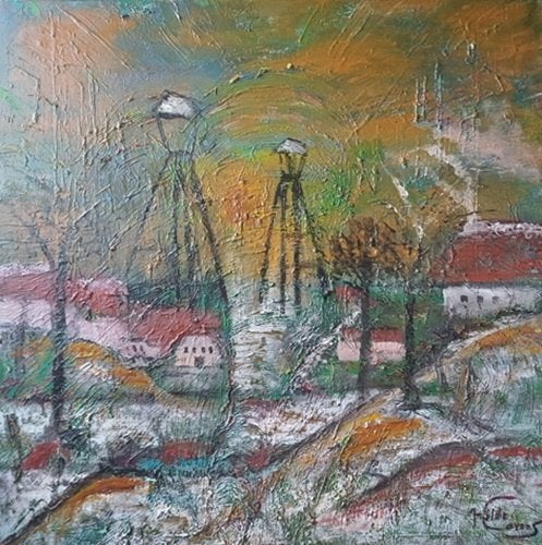 Kunsthandel Gennep - "Mijnverleden", Antiquités & Art, Art | Peinture | Moderne, Enlèvement ou Envoi, Peint à la main, Peinture à l'huile