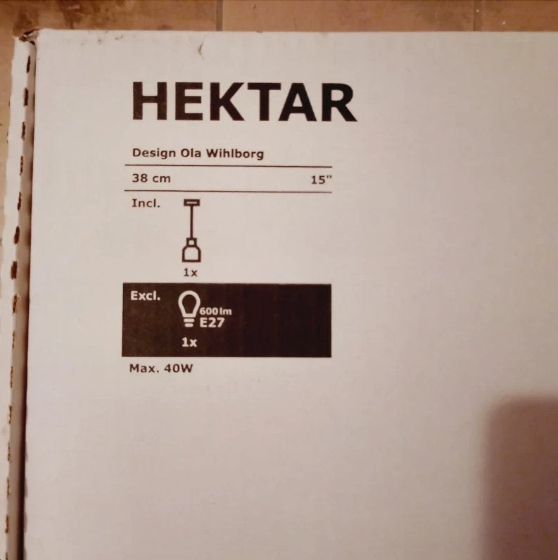 IKEA HEKTAR lamp 38 cm – wit, Ophalen of Verzenden, Zo goed als nieuw, E27 (groot)