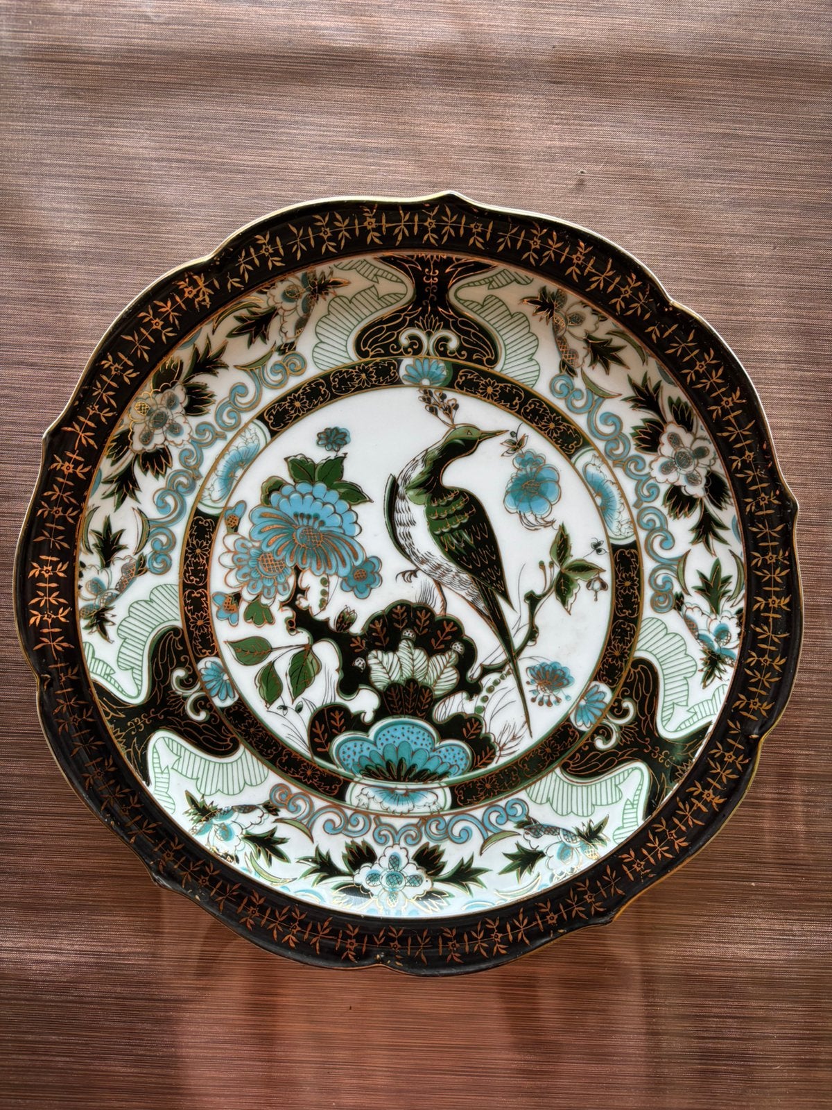 Vintage SAJI Fine China Japan sierbord met vogel & gouddecor, Antiek en Kunst, Ophalen