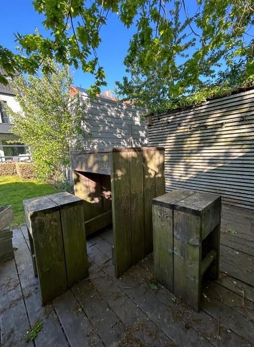 Houten barmeubel incl 4 stoelen te koop, Ophalen, Gebruikt, Overige kleuren, Vier