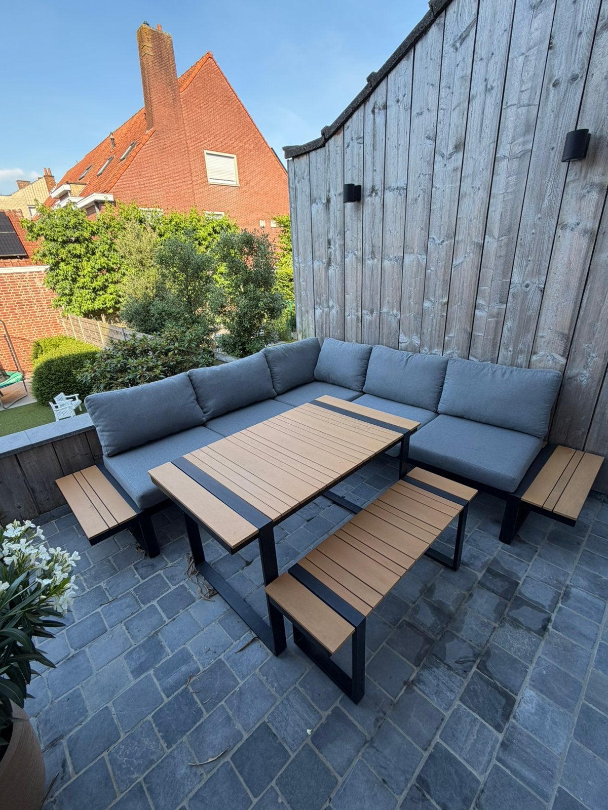 Lounge hoekzetel + tafel + bankje, Ophalen, Bank, Gebruikt, 6 zitplaatsen