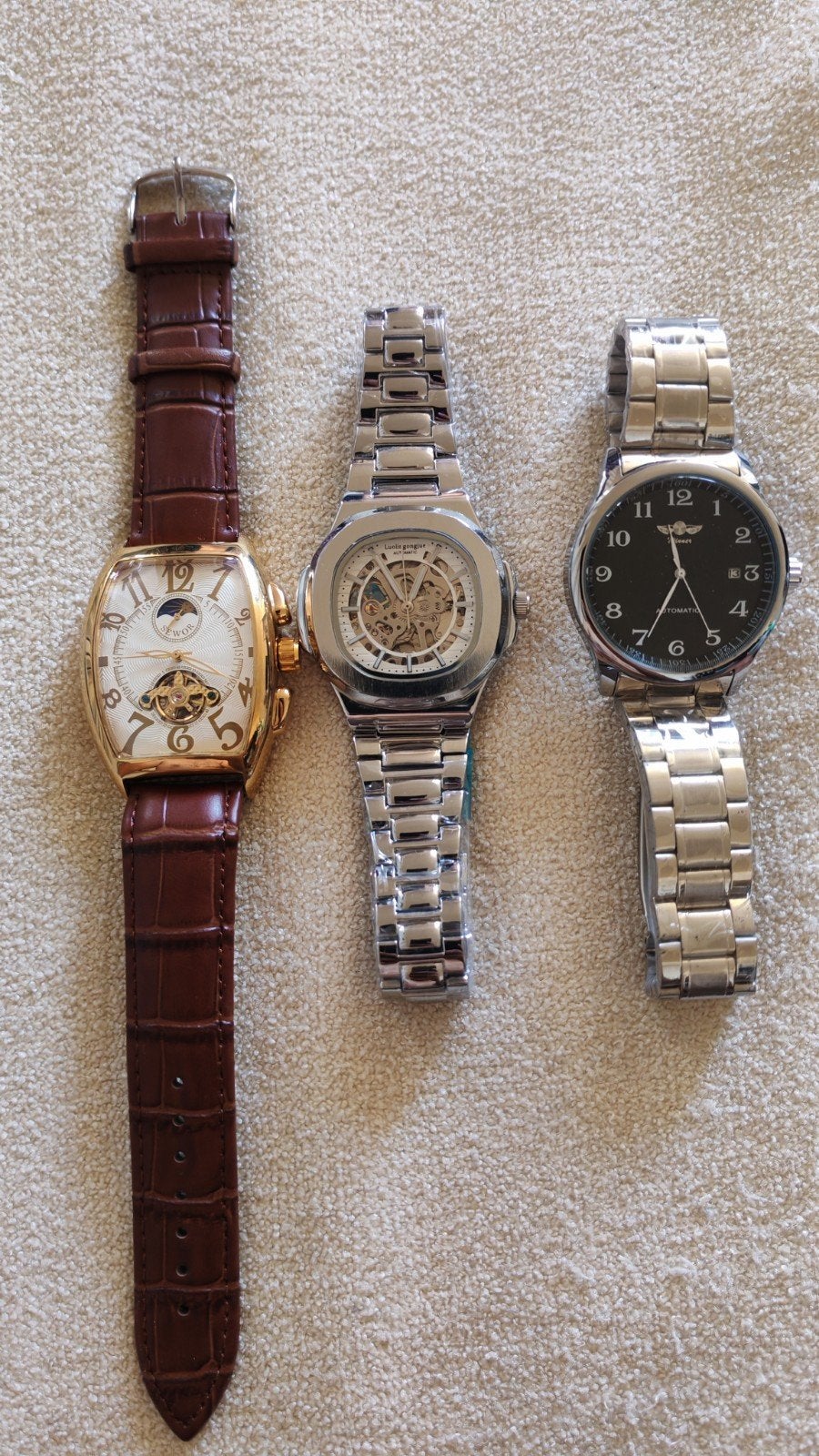 Lot de 3 montres automatiques – Skeleton & cuir – Très bon é, Bijoux, Sacs & Beauté, Acier, Acier, Envoi, Neuf