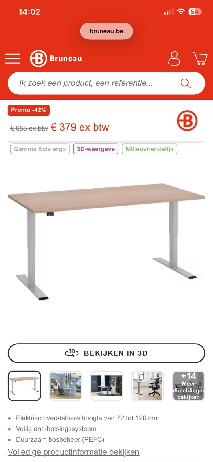 Electrische zit sta bureau, Huis en Inrichting, Bureaus, Ophalen, Zit-sta bureau, 160 cm, Elektrisch