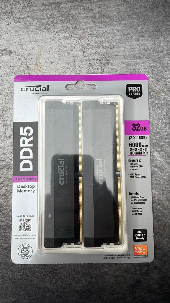 Crucial Pro DDR5 32GB (2x16) 6000 UDIMM CP2K16G60C36U5Bf, Ophalen of Verzenden, DDR5, Desktop, 32 GB