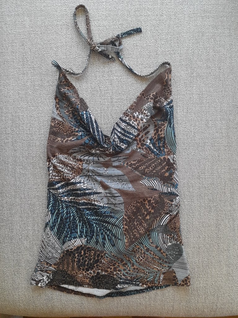 Tangotop, met open rug en decolleté en palmen/blaren print, Maat 38/40 (M), Overige kleuren, Ophalen of Verzenden, Zo goed als nieuw