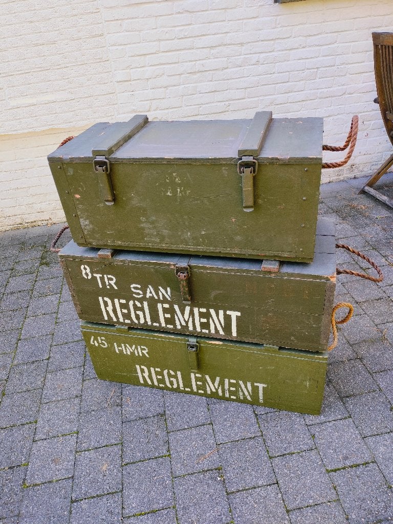 Oude houten legerkisten. 3 stuks., Ophalen, Landmacht, Kist of Geocache