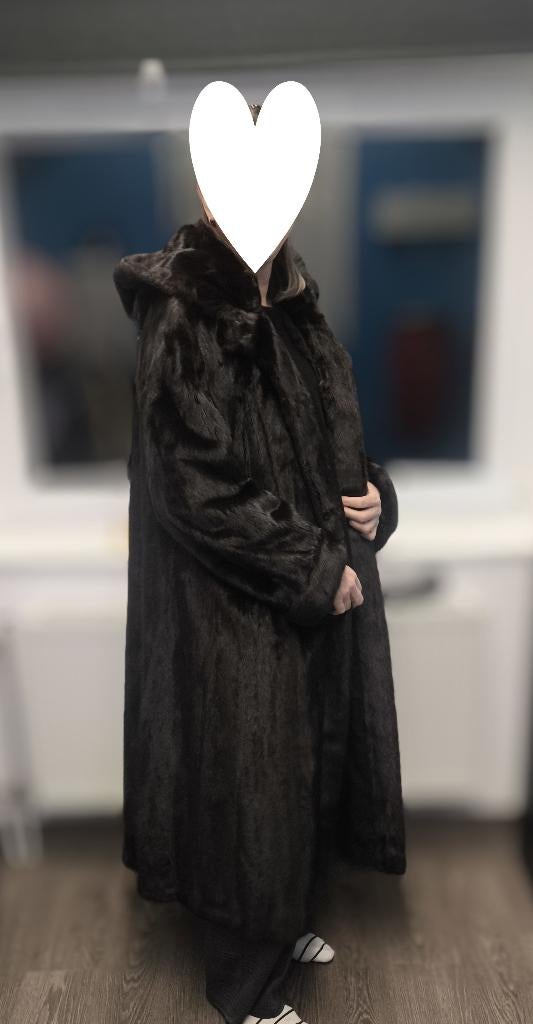 Lange zwarte vintage bontjas van marmot – zeer goede staat, Kleding | Dames, Jassen | Winter, Ophalen, Zwart, Maat 42/44 (L), Zo goed als nieuw