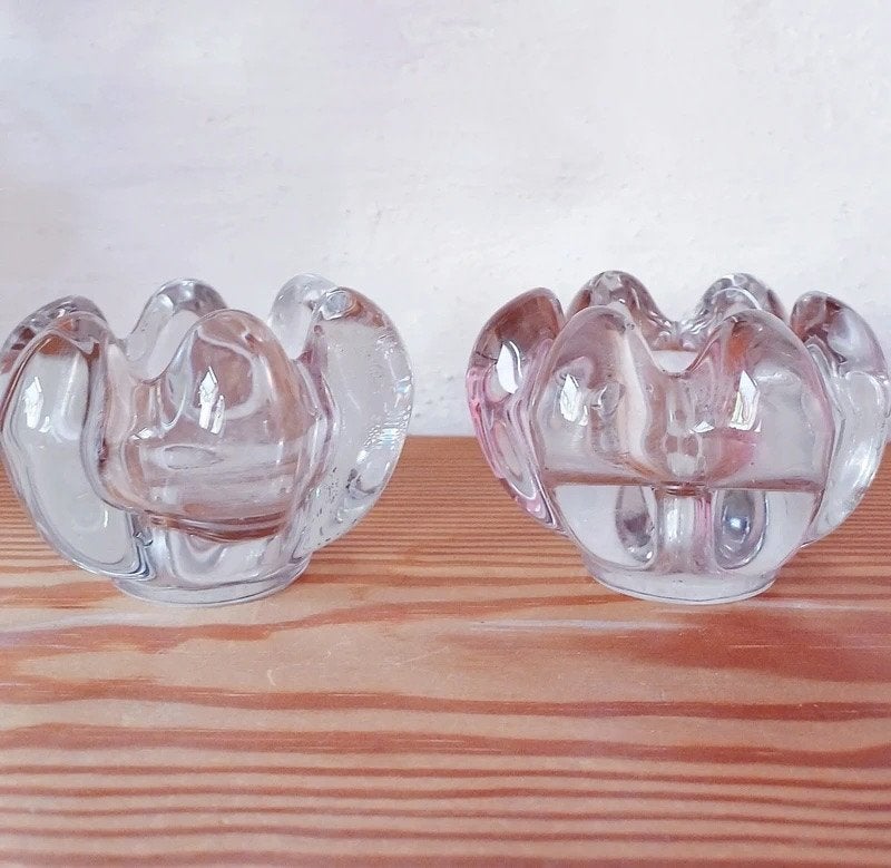 Bougeoirs fleurs cristal moulé art déco vintage 1960, Antiquités & Art, Enlèvement, Cristal