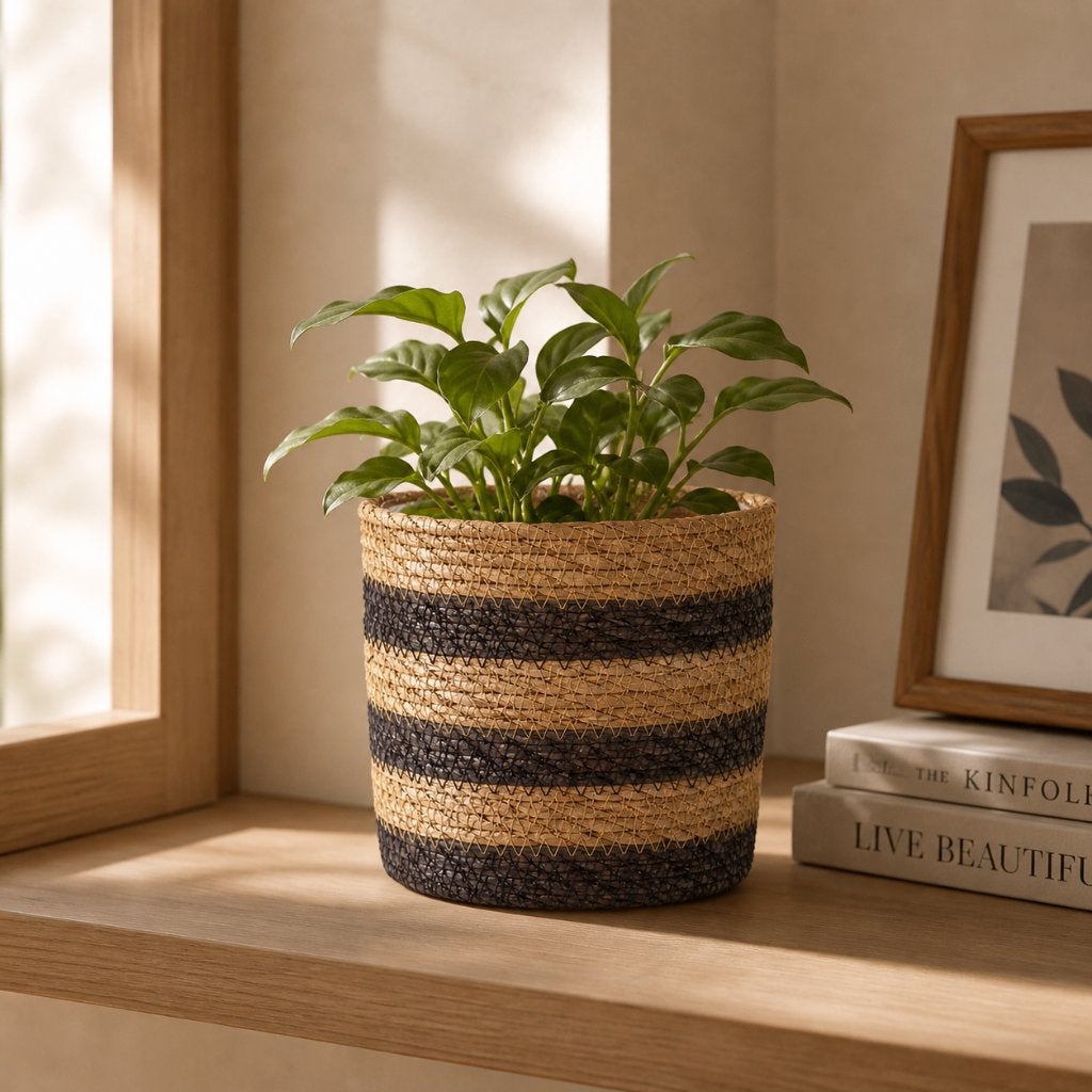 Rana Geweven Plantenmand met Kunststof Binnenvoering – 15 cm, Tuin en Terras, Overige materialen, Verzenden, Rond, Binnen
