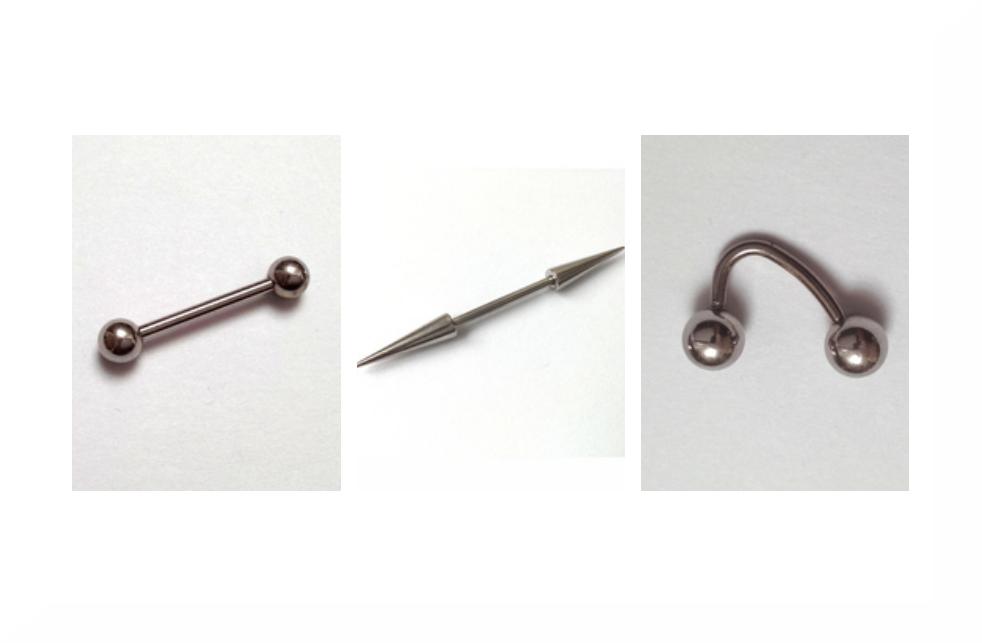 Lot de 3 barbells en acier chirurgical pour piercings, Ophalen, Gebruikt, Staal