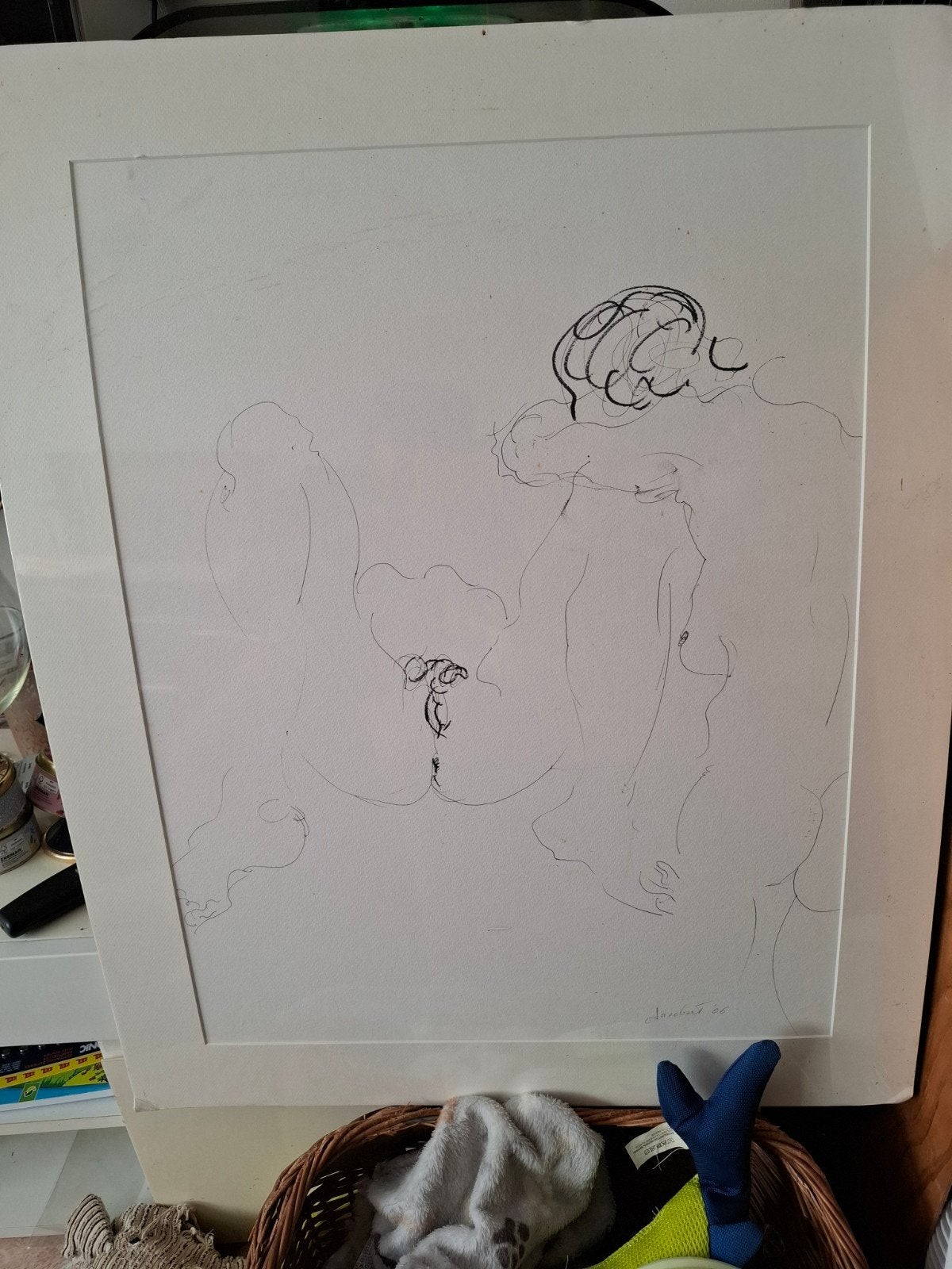 kunstwerk in houtskool op wit papier, Antiek en Kunst, Ophalen