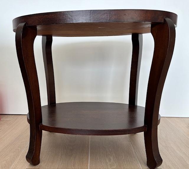 Vintage bijzettafel eik, Ophalen, Gebruikt, Ovaal, 45 tot 60 cm
