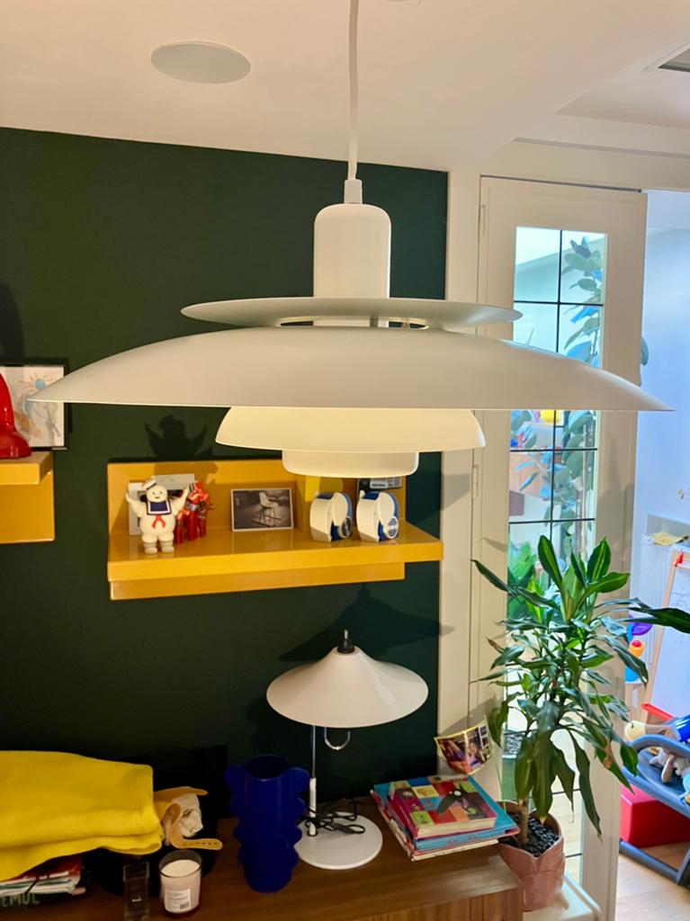 Deense schalenlamp vintage Lyskær Belysning, Ophalen, Zo goed als nieuw, Vintage Scandinavisch, Metaal