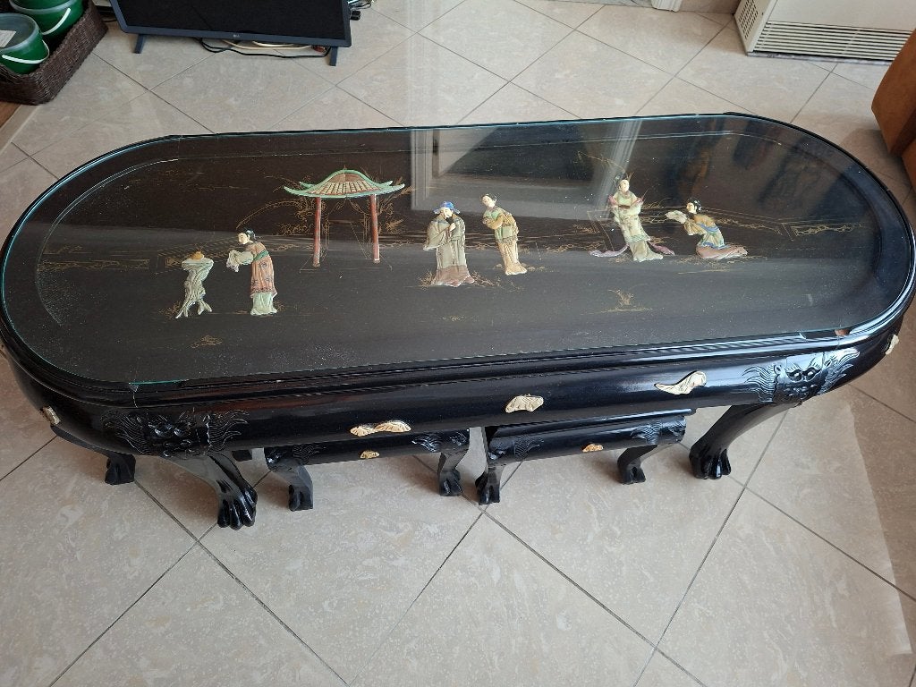 Antieke chinese salontafel  met bankjes, Ophalen