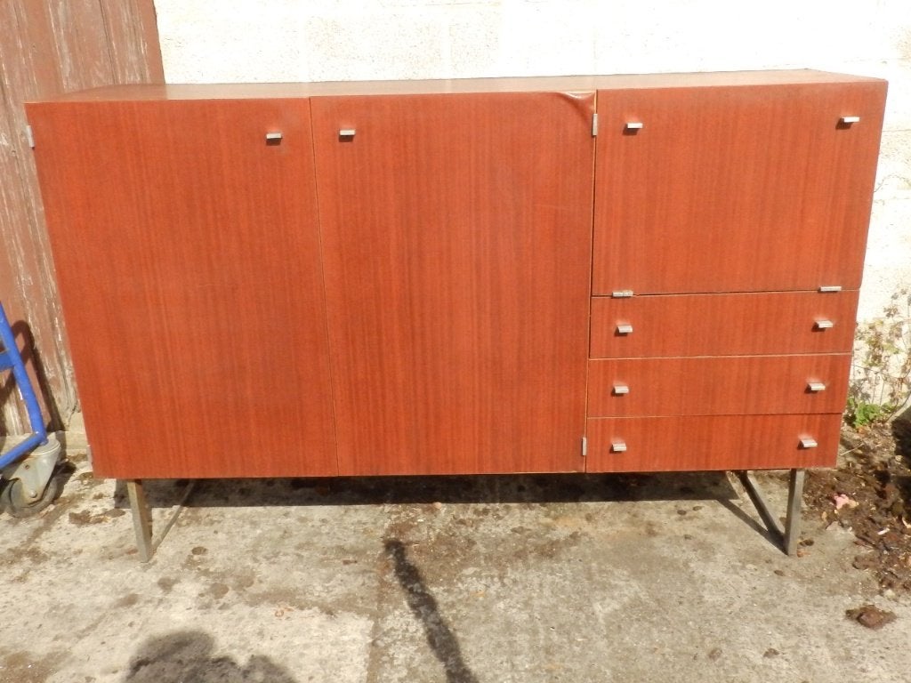 enfilade highboard Vintage Pierre Guariche Meurop, Teck, 25 à 50 cm, Vintage, 150 à 200 cm