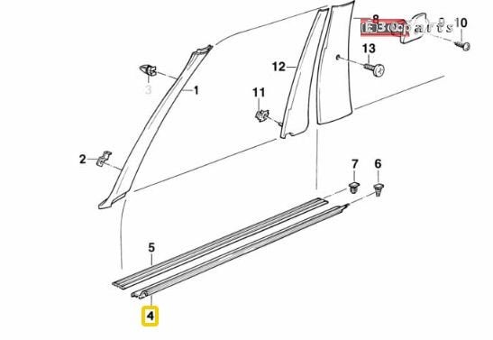 Marchepied avant droit pour BMW Série 3 E30 2 portes 5147190, -, Origine de la pièce connue, Utilisé, -