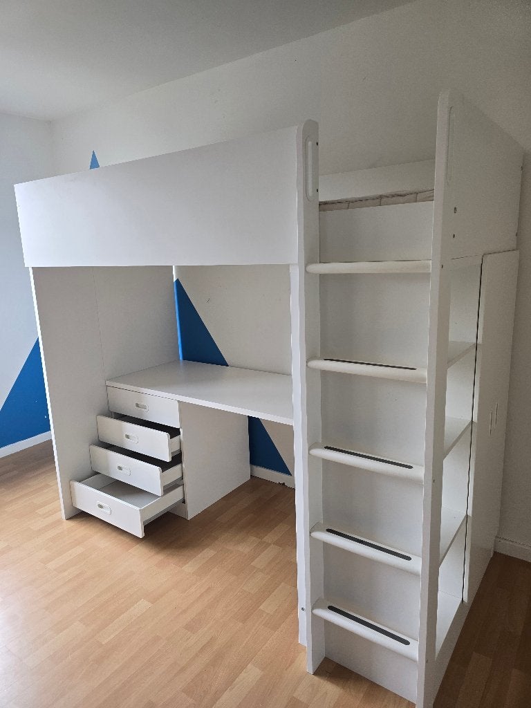 Lit enfant Mezzanine avec bureau et armoire (SMASTAD IKEA), 100 cm, 210 cm, Une personne, 180 à 200 cm