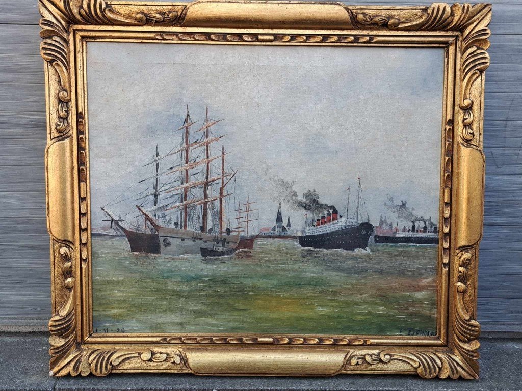 huile sur toile marine signe f domogne, Enlèvement ou Envoi, Toile