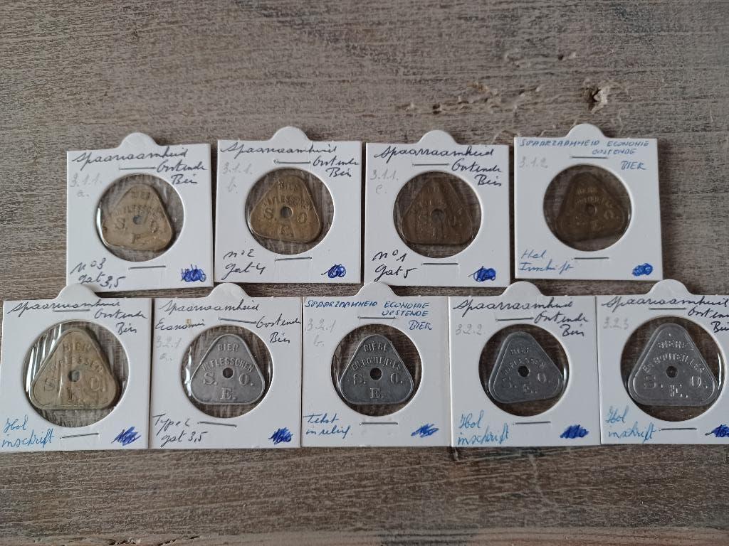 oostende bier SEO penningen 9 verschillende zeldzaam, Ophalen of Verzenden, Overige materialen