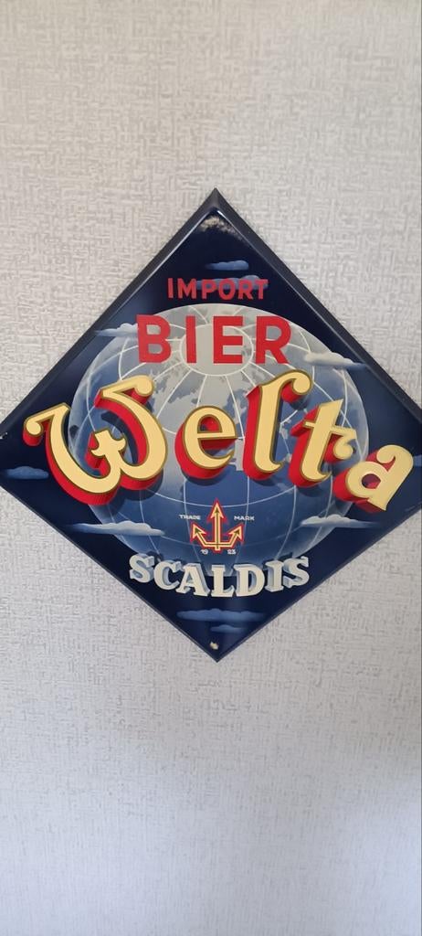 Oud ruitvormig reklaam bord Import bier oude br Scaldis Born, Verzamelen, Biermerken, Ophalen of Verzenden