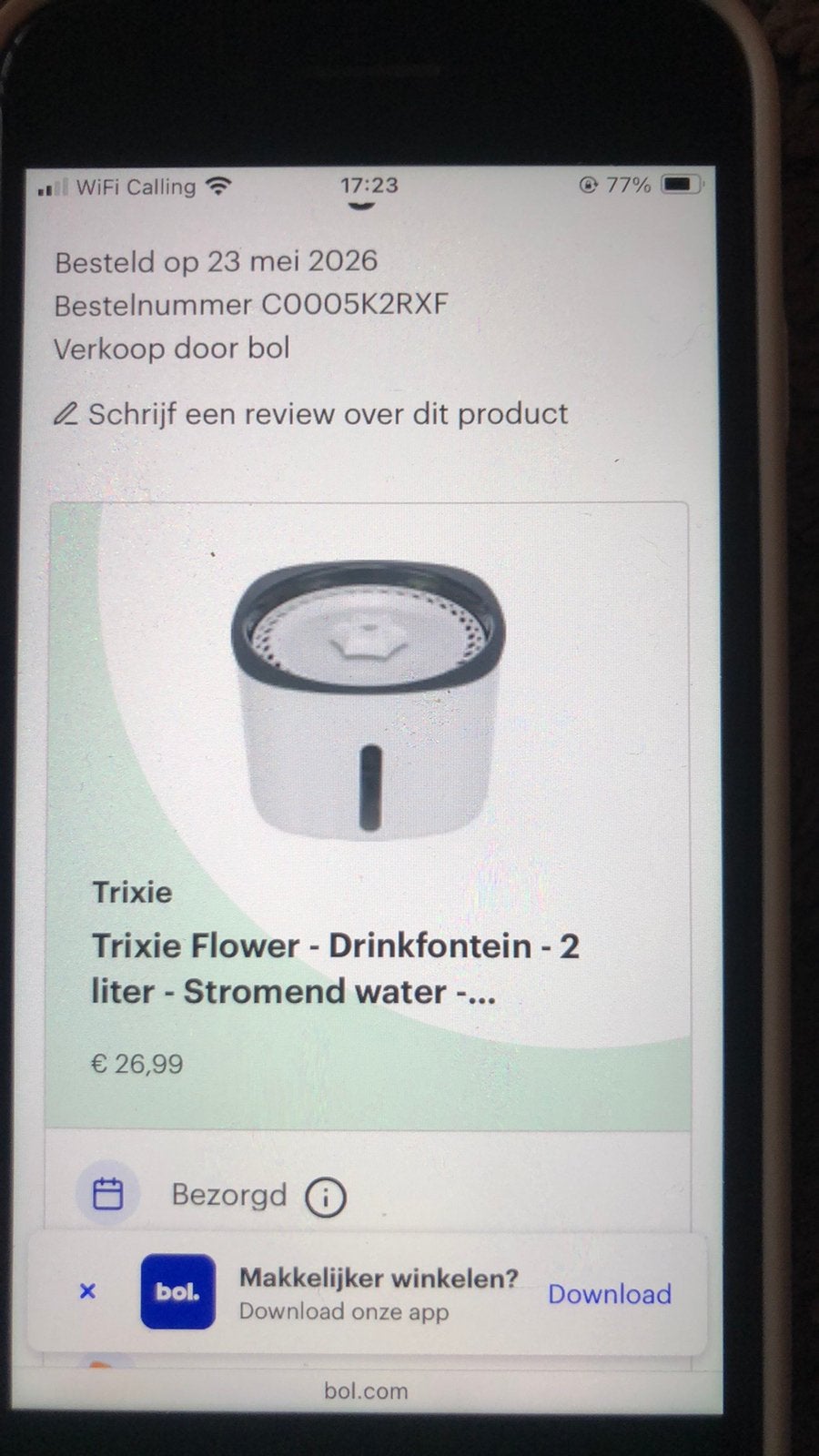 Drinkfontein kat, Enlèvement, Comme neuf