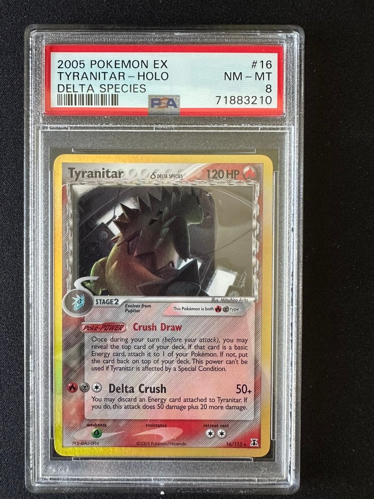 Tyranitar holo ex delta species psa 8, Hobby en Vrije tijd, Ophalen of Verzenden, Zo goed als nieuw, Losse kaart