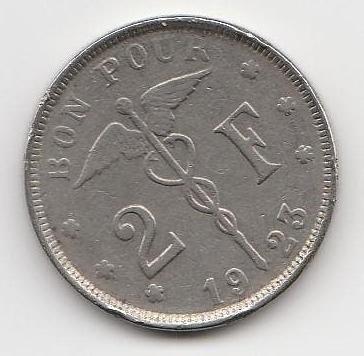 2 francs bon pour 1923 belgique, Enlèvement ou Envoi, Monnaie en vrac