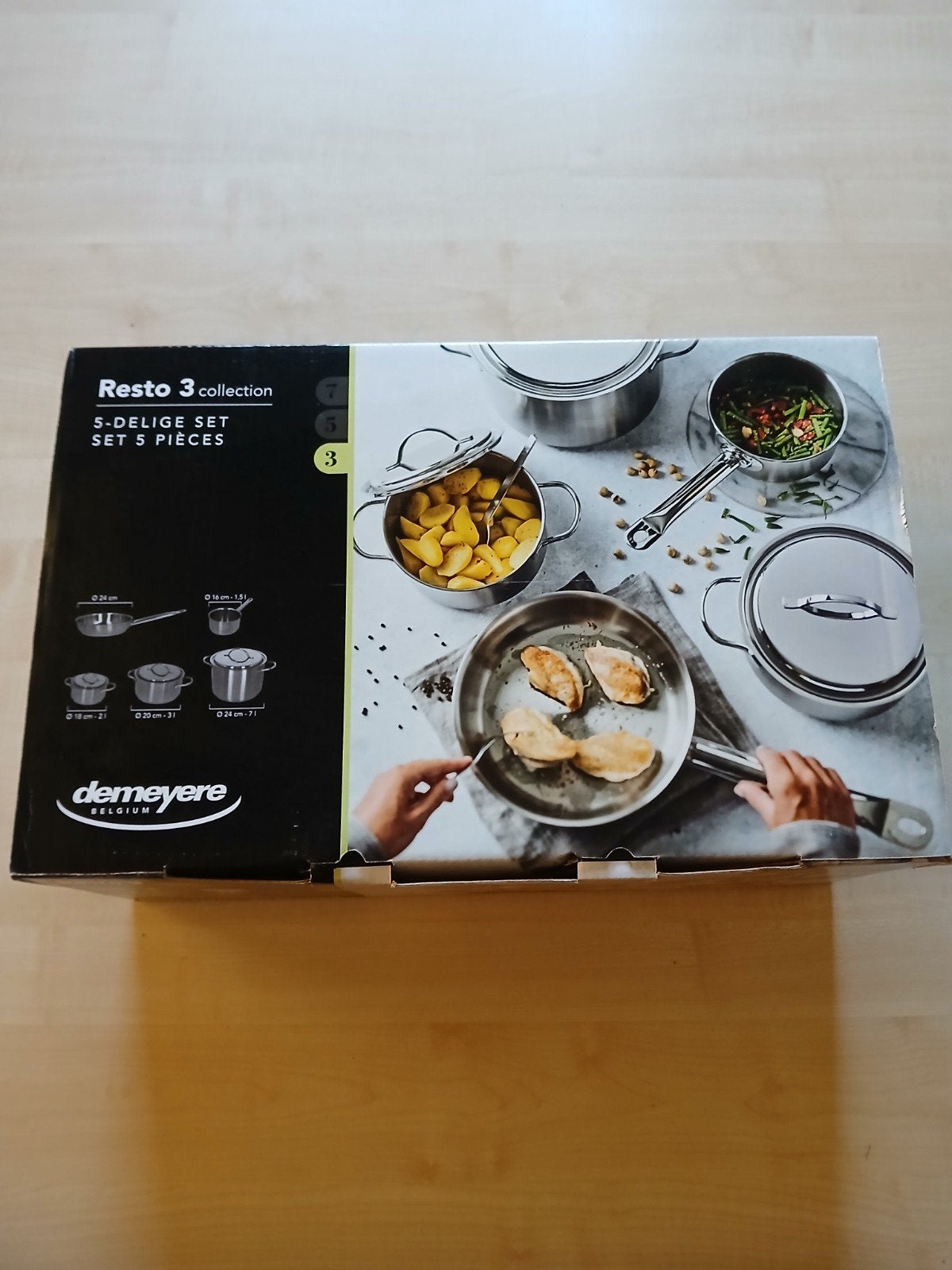 NIEUW in doos: Demeyere Resto 3 kookset (5-delig met koekenp, Met deksel, Ophalen, Koekenpan, Demeyere