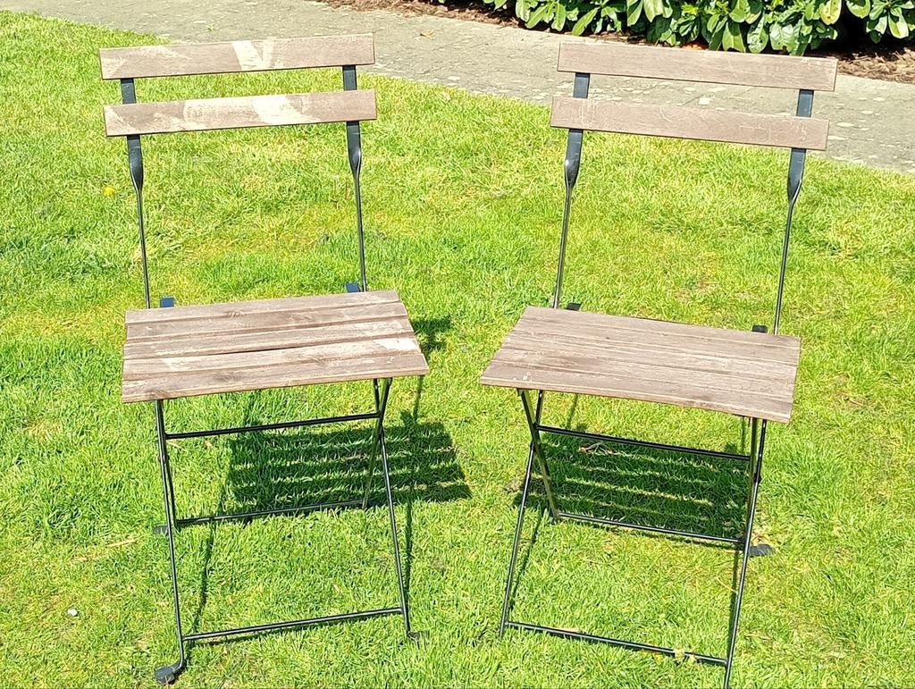 Vintage inklapbare bistrostoelen/tuinstoelen, Hardhout, Zo goed als nieuw, Stoel, Tuinset