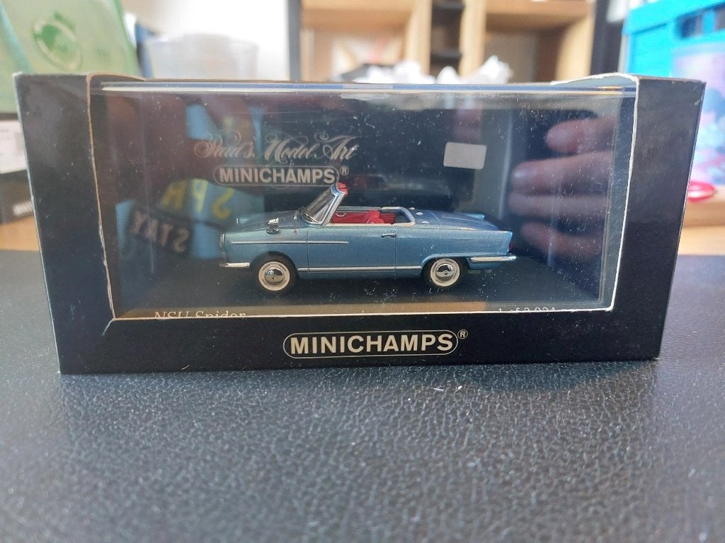 Minichamps NSU Spider 1964-67 blue met 1/43, Hobby & Loisirs créatifs, Enlèvement ou Envoi, Neuf, Voiture, MiniChamps