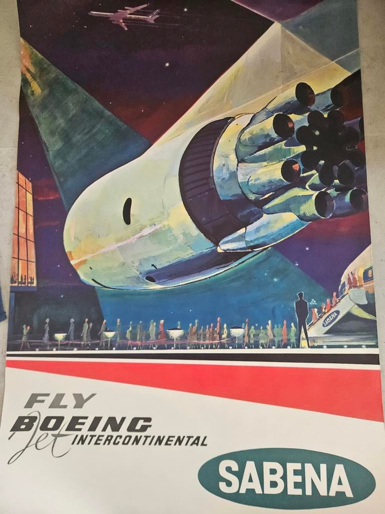 Originele Sabena affiche Fly Boeing jaren 1950, Verzenden