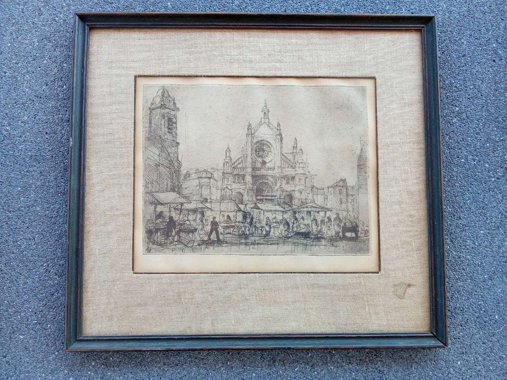 Ets Place Sainte-Catherine in Brussel (Désiré Naeyaert), Antiquités & Art, Art | Eaux-fortes & Gravures, Enlèvement ou Envoi, Eau-forte