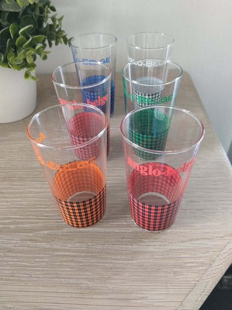 6 retro vintage Anglo-Belge glazen, Enlèvement ou Envoi