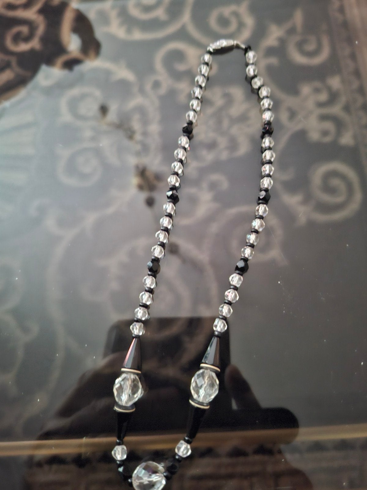 Prachtige Antieke Art Deco Ketting – 835 Zilver & Bergkrista, Enlèvement, Noir, Argent