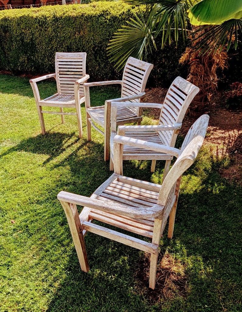 4 Kwalitatieve teak tuinstoelen, Ophalen, Zo goed als nieuw, Teakhout, Stapelbaar