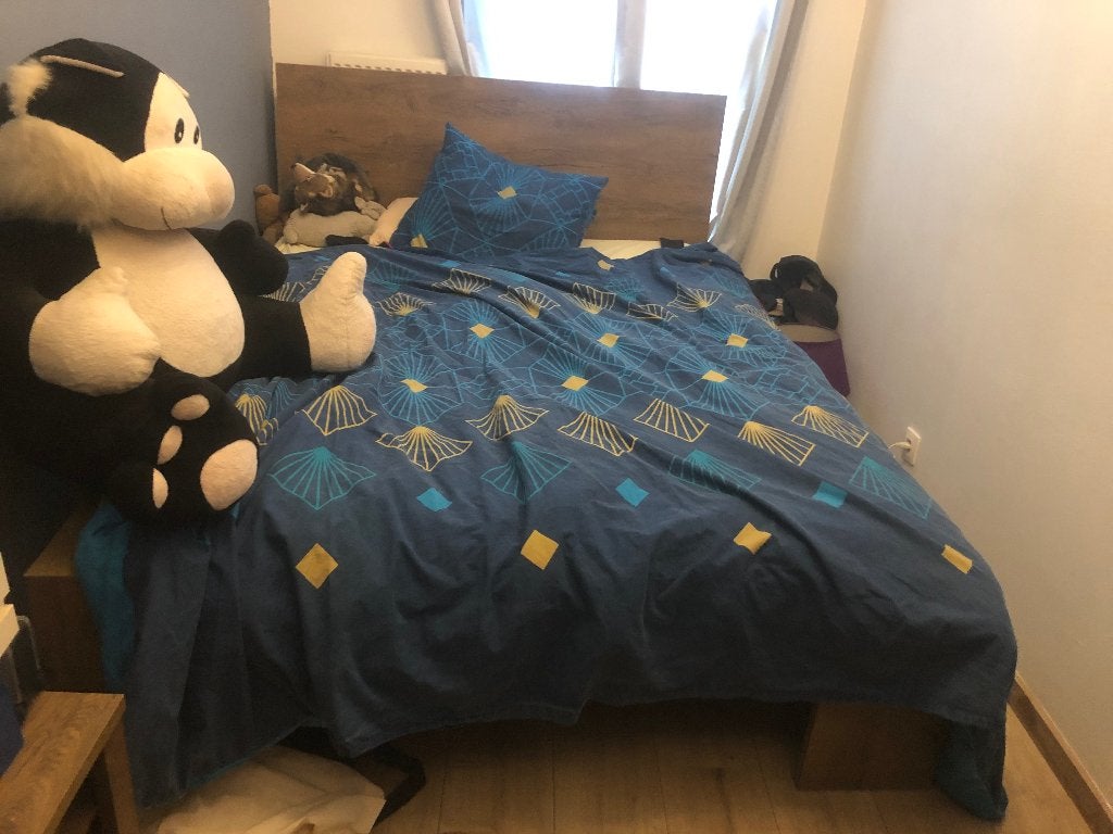 Bed + nachtkastje, lattoflex en matras, Queen size, Brun, Enlèvement, 200 cm