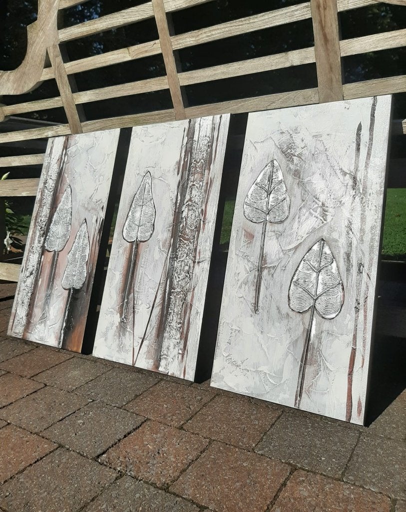 Peintures modernes en 3 parties—Fabriquées à la main (60x30), 30 cm, Tableau, Enlèvement, Moderne