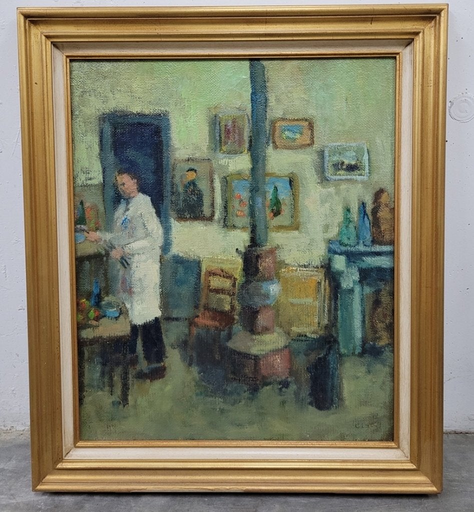 Jan CLAES, de schilder in zijn atelier, Antiquités & Art, Enlèvement ou Envoi, Signé, Peinture à l'huile, Toile